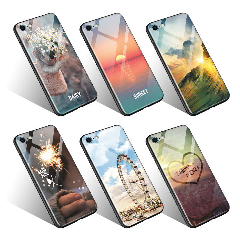 For iphone X tempered glass case slim soft TPU natural scenery pattern marble OEM phone cover